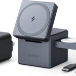 Anker 3-in-1 Cube Oplader met MagSafe - 15W Draadloos Opladen - Voor iPhone, Apple Watch en AirPods - Compact en Opvouwbaar Ontwerp - Inclusief 30W USB-C Adapter - Zwart